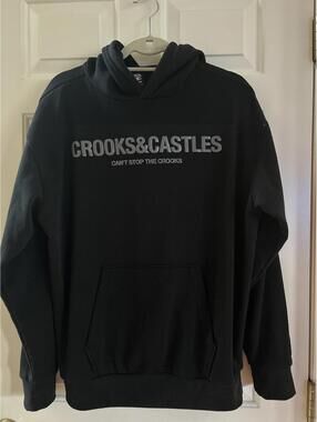 Crooks & Castles Spellout Hoodie Unisex Medium Black Pockets